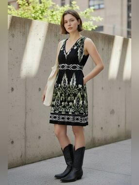 Dressbarn 12P Black & Green Dress